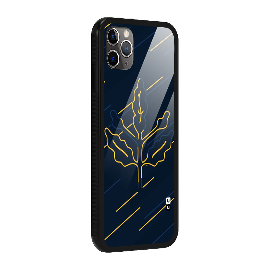 Yellow Leaf Line Glass Back Case for iPhone 11 Pro Max