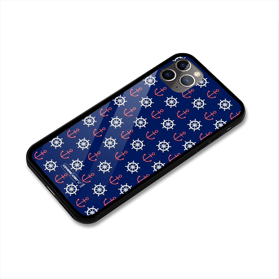 Anchor Pattern Blue Glass Back Case for iPhone 11 Pro Max