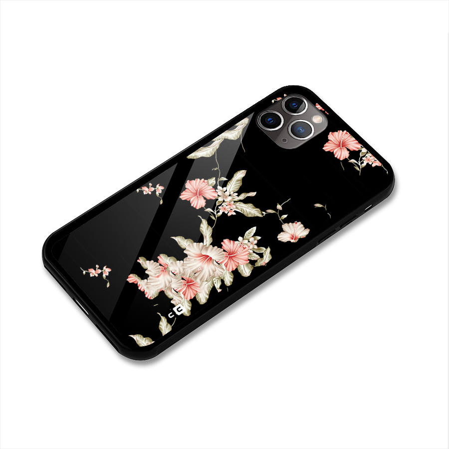 Black Floral Glass Back Case for iPhone 11 Pro Max