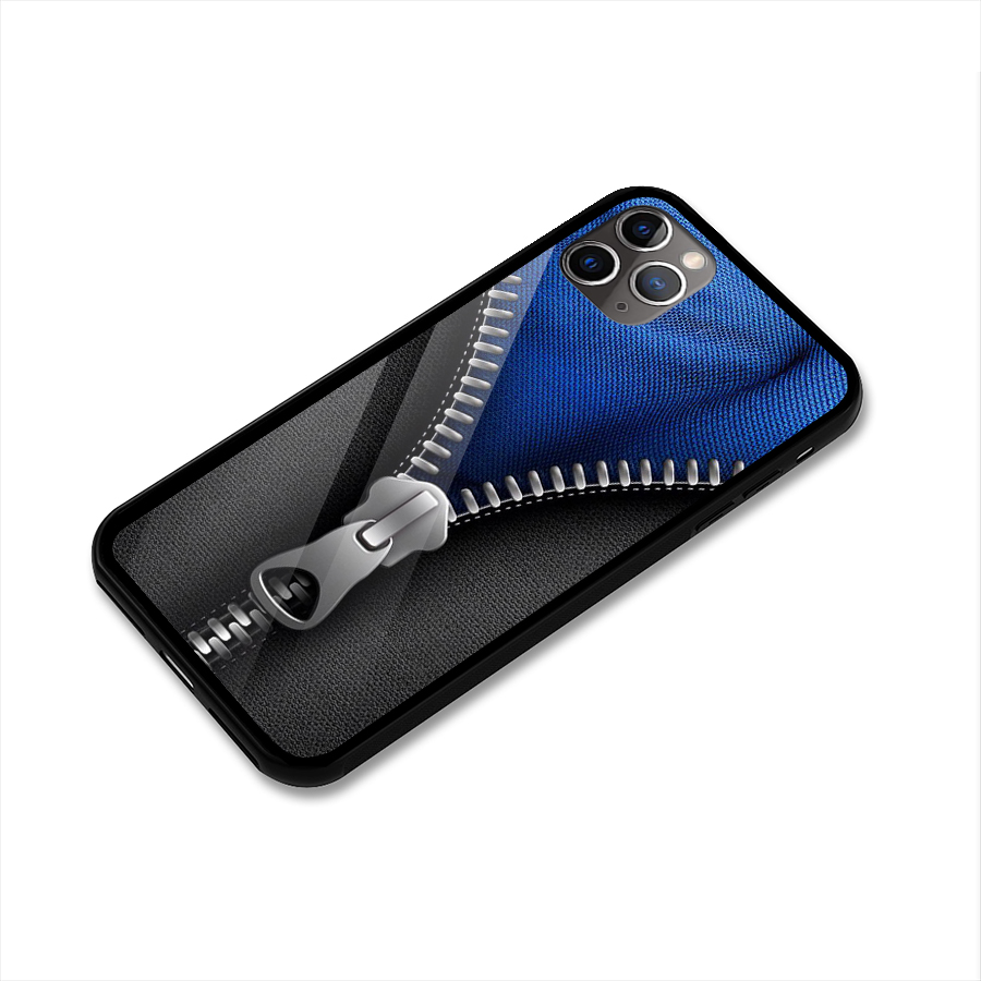 Blue Zipper Glass Back Case for iPhone 11 Pro Max