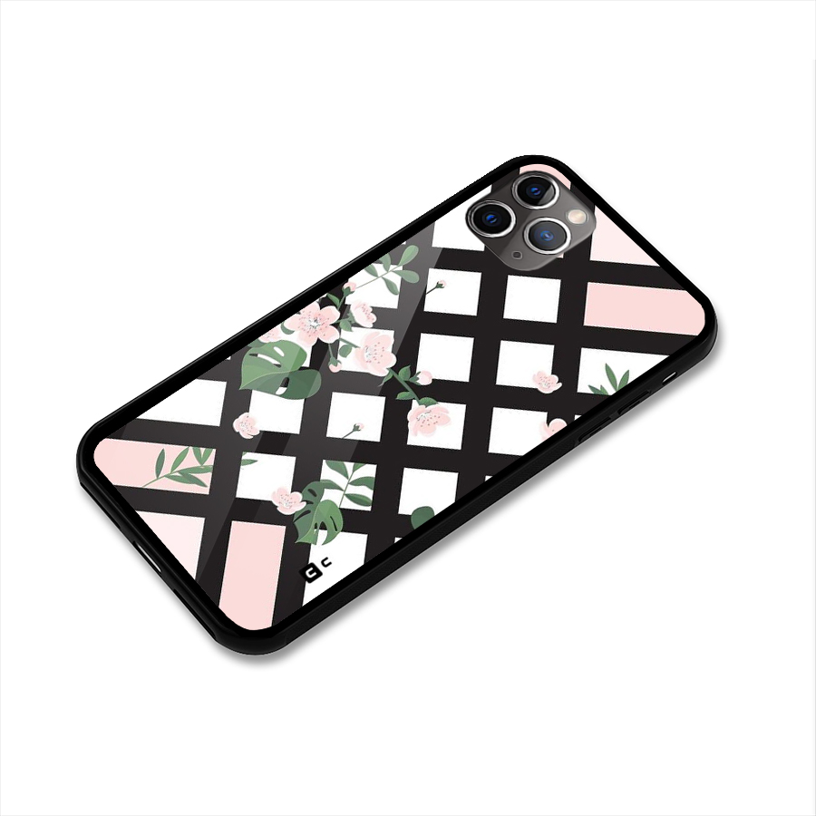 Check Floral Stripes Glass Back Case for iPhone 11 Pro Max
