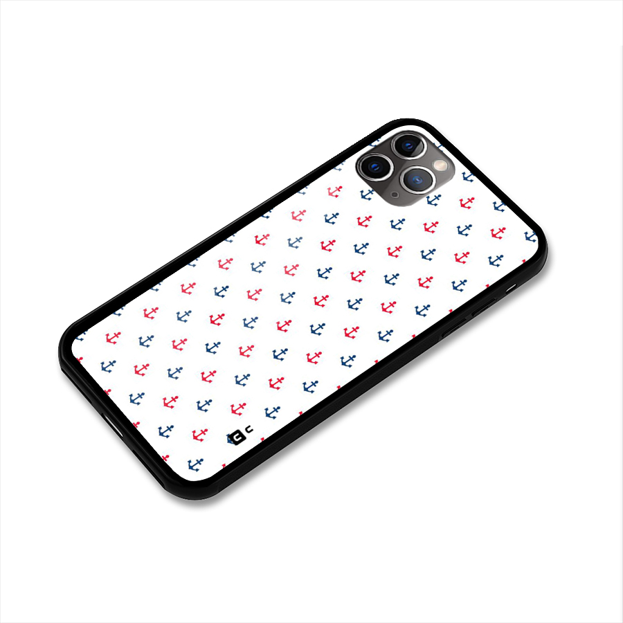 Minimal Anchor Pattern Glass Back Case for iPhone 11 Pro Max