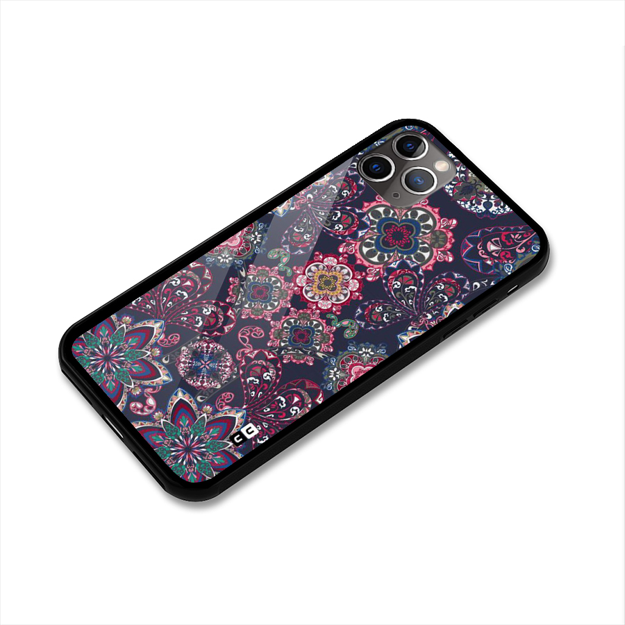 Navy Blue Bloom Pattern Glass Back Case for iPhone 11 Pro Max