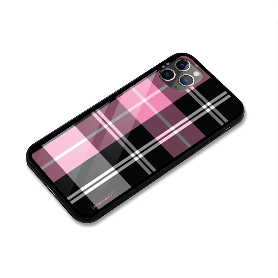 Pink Black Check Glass Back Case for iPhone 11 Pro Max