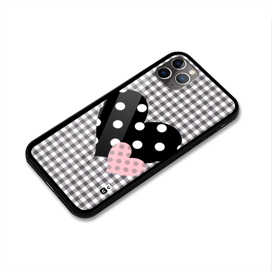 Polka Check Hearts Glass Back Case for iPhone 11 Pro Max