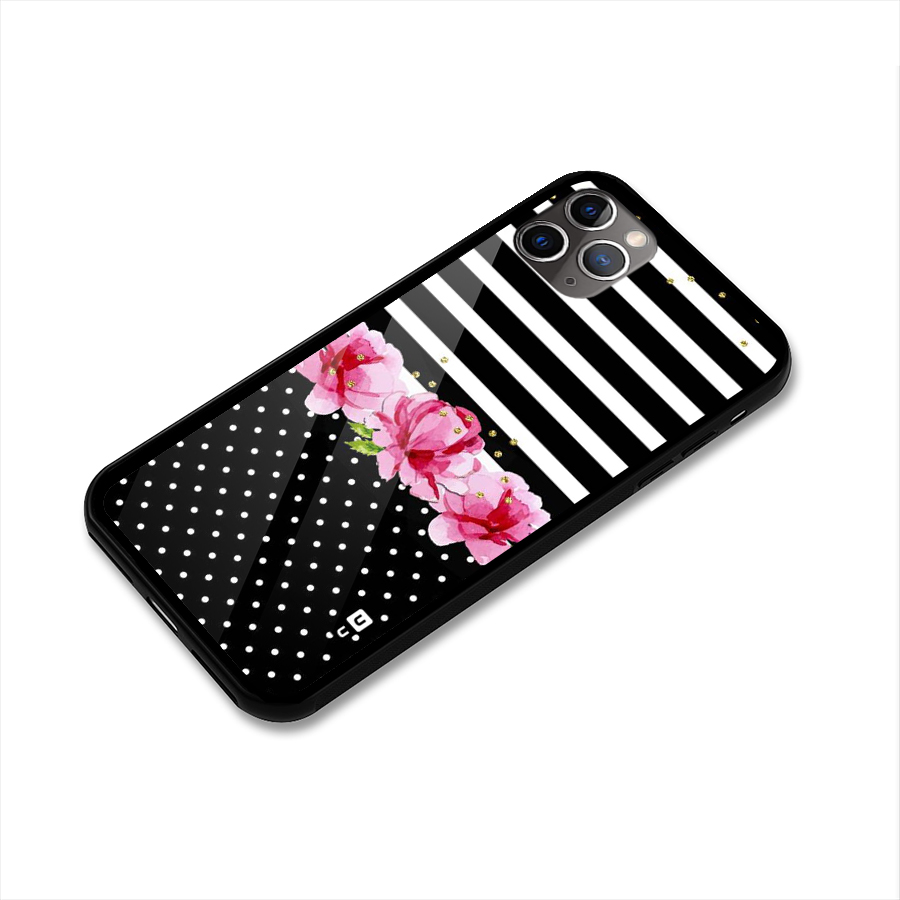 Polka Floral Stripes Glass Back Case for iPhone 11 Pro Max