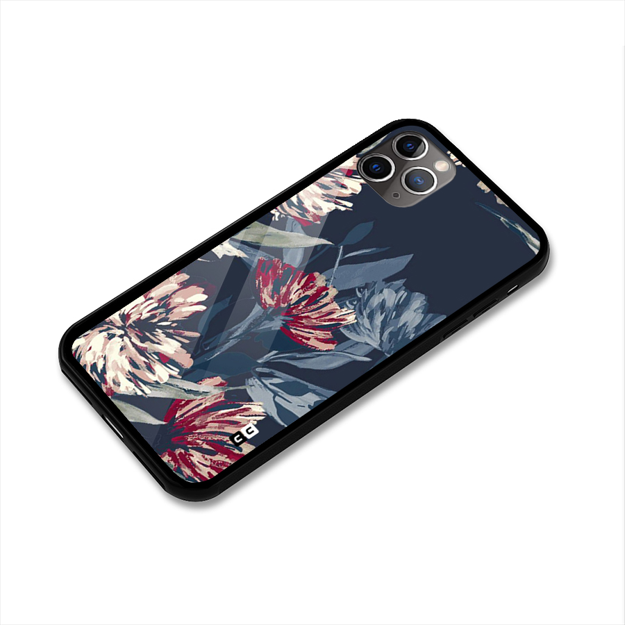 Red Rugged Floral Pattern Glass Back Case for iPhone 11 Pro Max