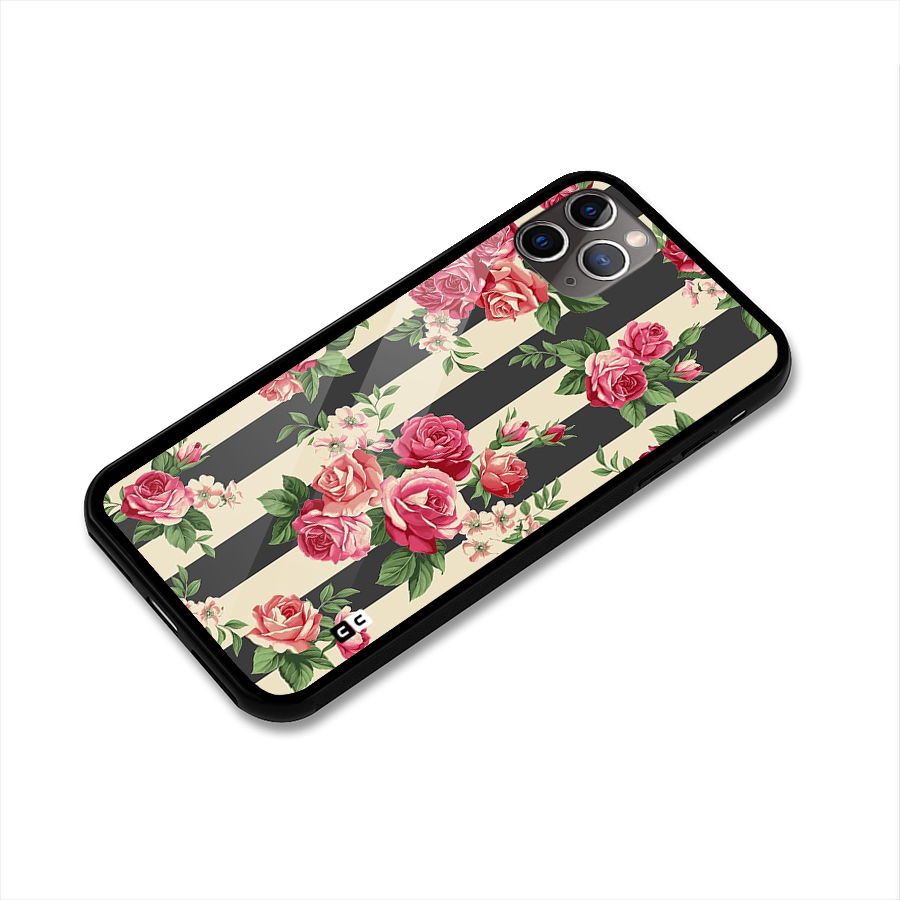 Stripes And Floral Glass Back Case for iPhone 11 Pro Max