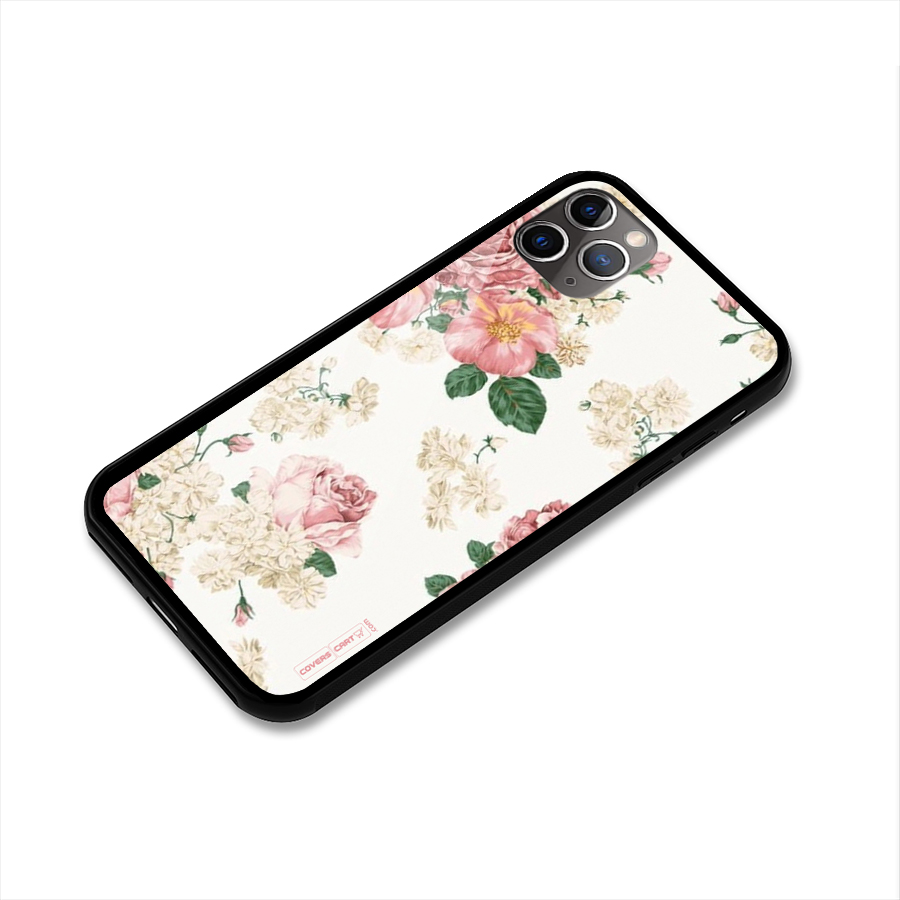 Vintage Floral Pattern Glass Back Case for iPhone 11 Pro Max
