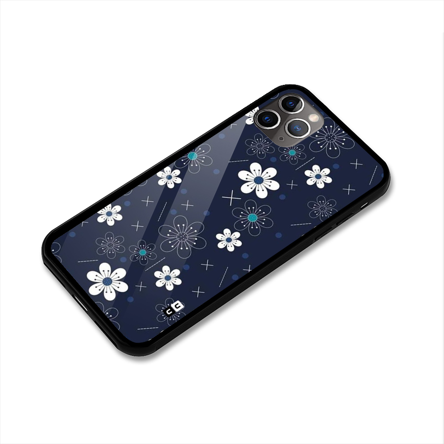 White Floral Shapes Glass Back Case for iPhone 11 Pro Max