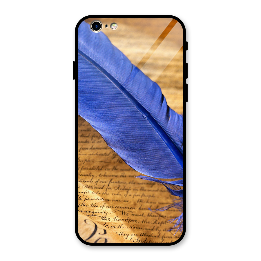 Beautiful Blue Feather Glass Back Case for iPhone 6 6S