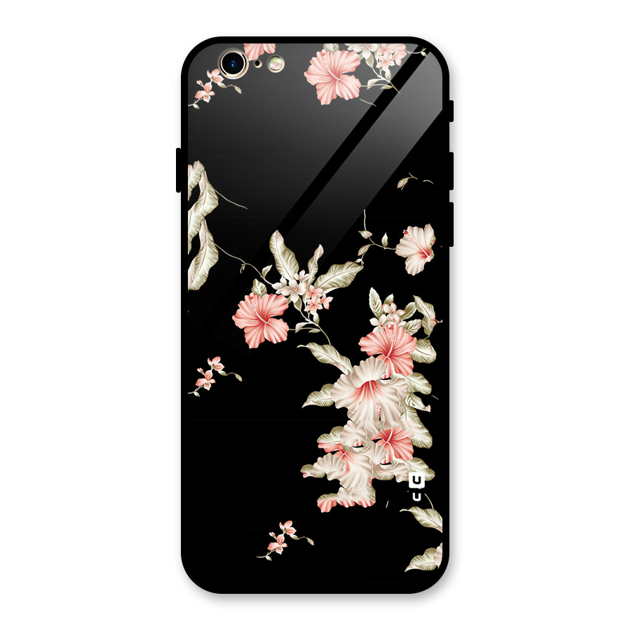 Black Floral Glass Back Case for iPhone 6 6S