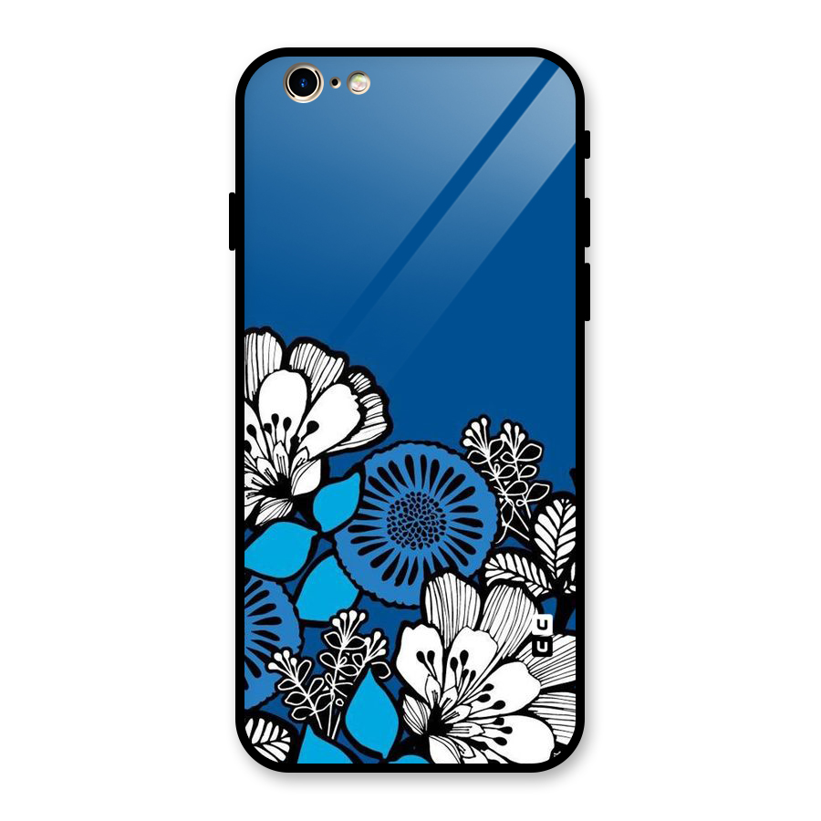 Blue White Flowers Glass Back Case for iPhone 6 6S