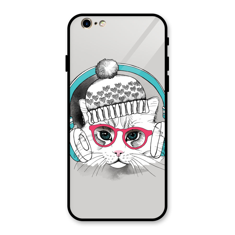 Cat Headphones Glass Back Case for iPhone 6 6S