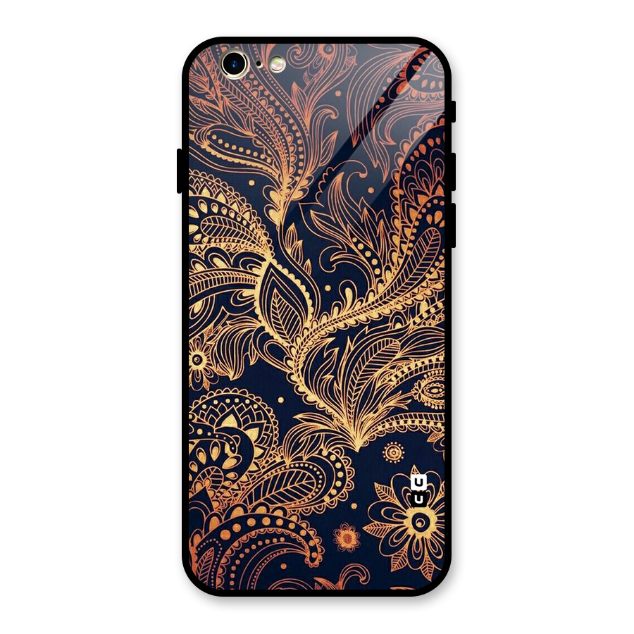 Classy Golden Leafy Design Glass Back Case for iPhone 6 6S