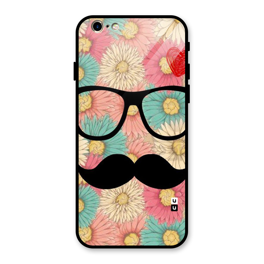 Floral Moustache Glass Back Case for iPhone 6 6S