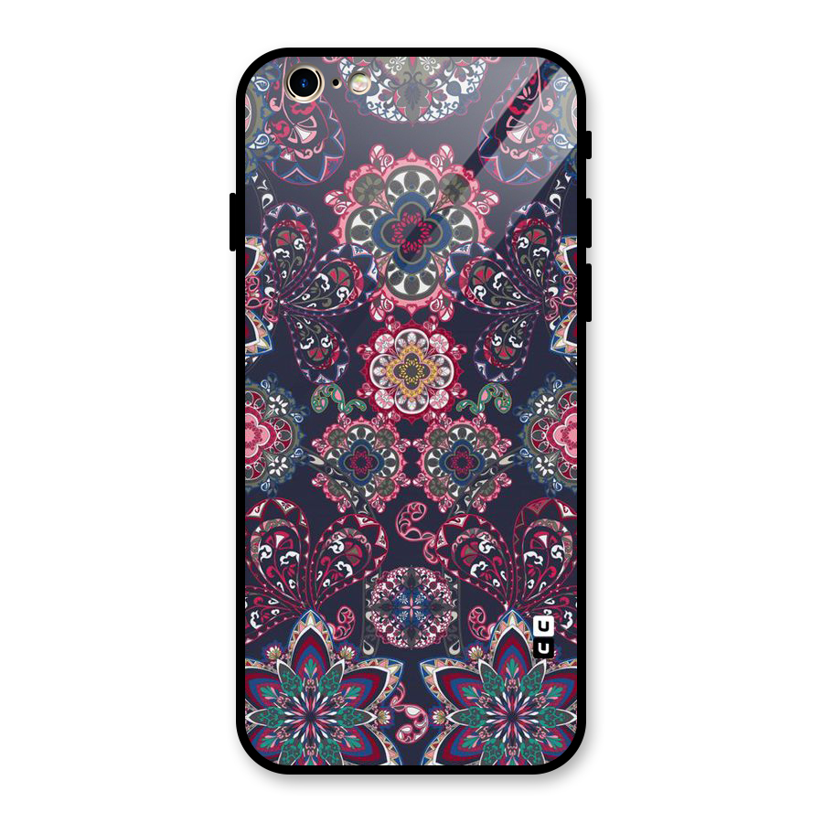 Navy Blue Bloom Pattern Glass Back Case for iPhone 6 6S
