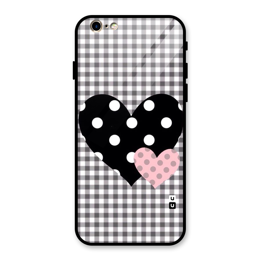 Polka Check Hearts Glass Back Case for iPhone 6 6S