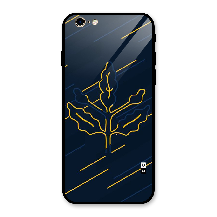 Yellow Leaf Line Glass Back Case for iPhone 6 6S