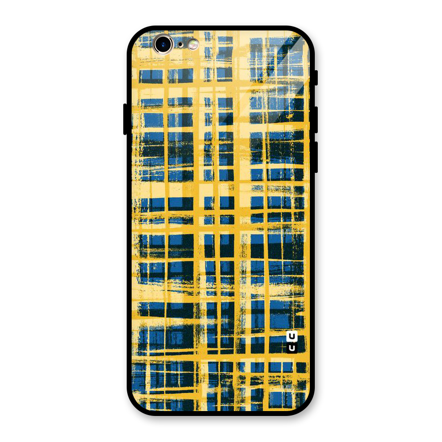 Yellow Rugged Check Design Glass Back Case for iPhone 6 6S
