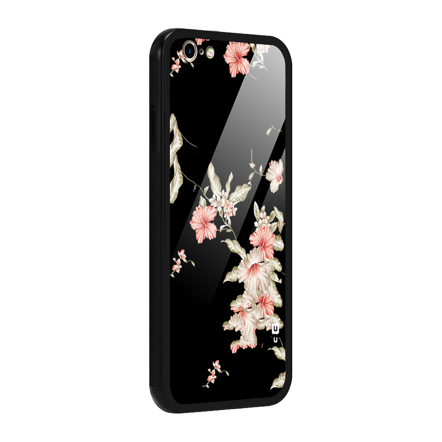 Black Floral Glass Back Case for iPhone 6 6S