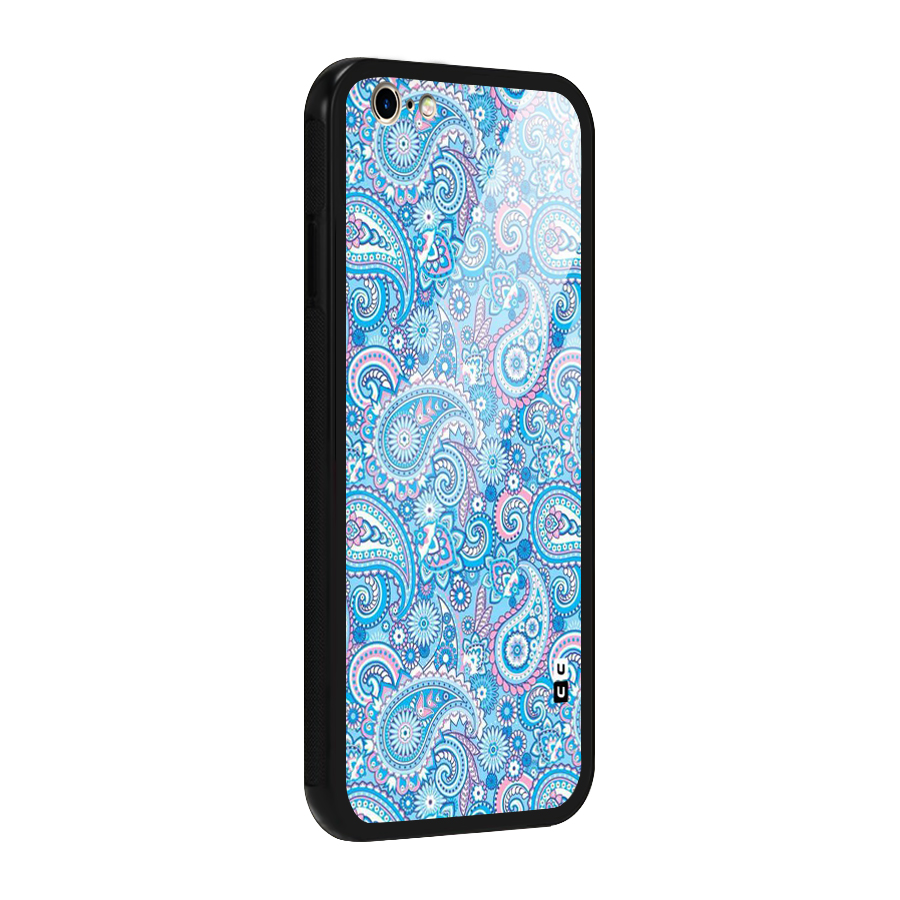 Blue Block Pattern Glass Back Case for iPhone 6 6S