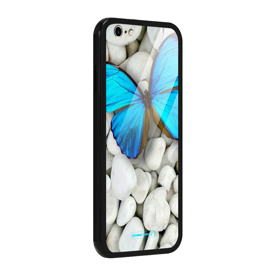 Blue Butterfly Glass Back Case for iPhone 6 6S