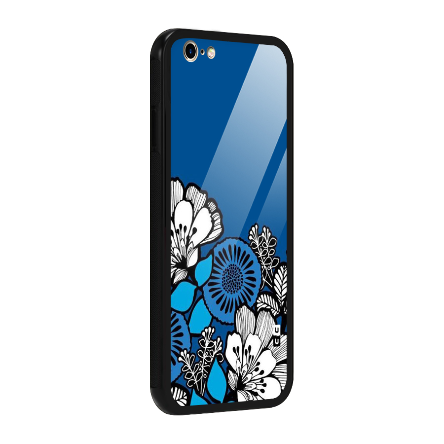 Blue White Flowers Glass Back Case for iPhone 6 6S