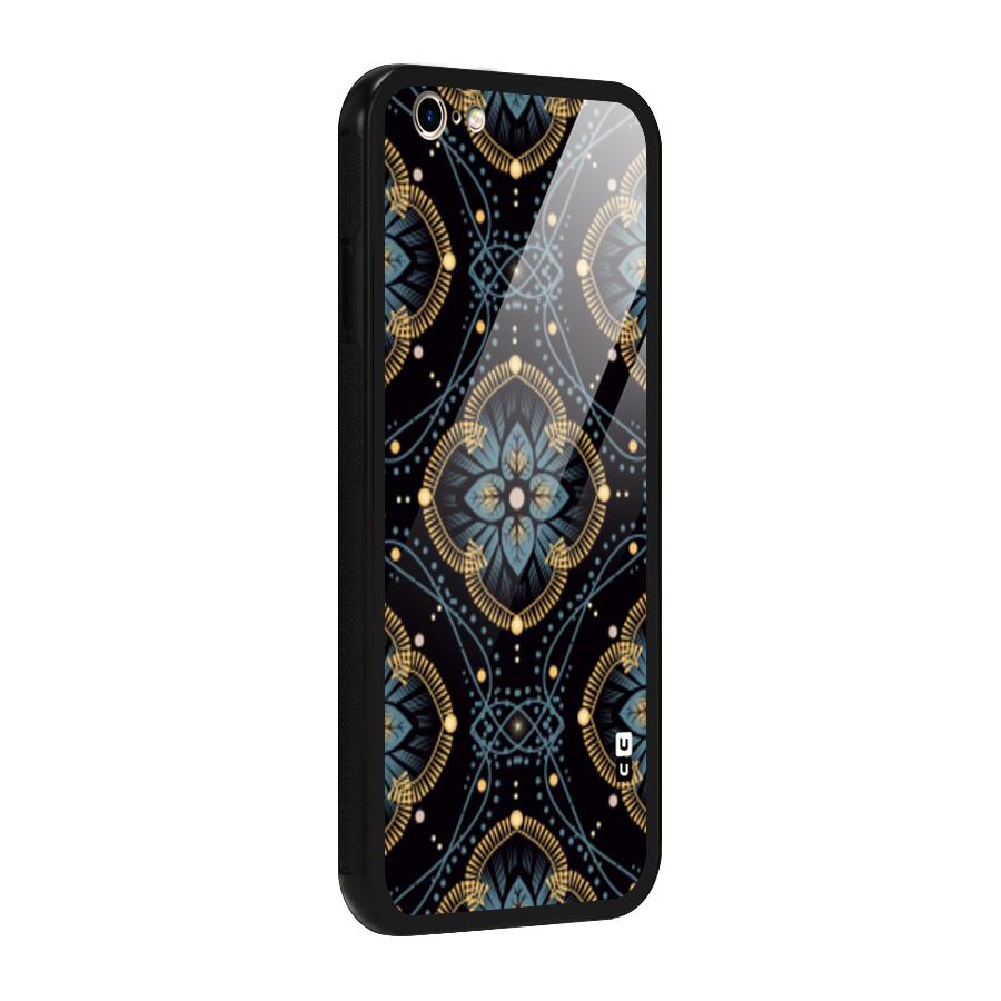 Blue With Black Flower Glass Back Case for iPhone 6 6S