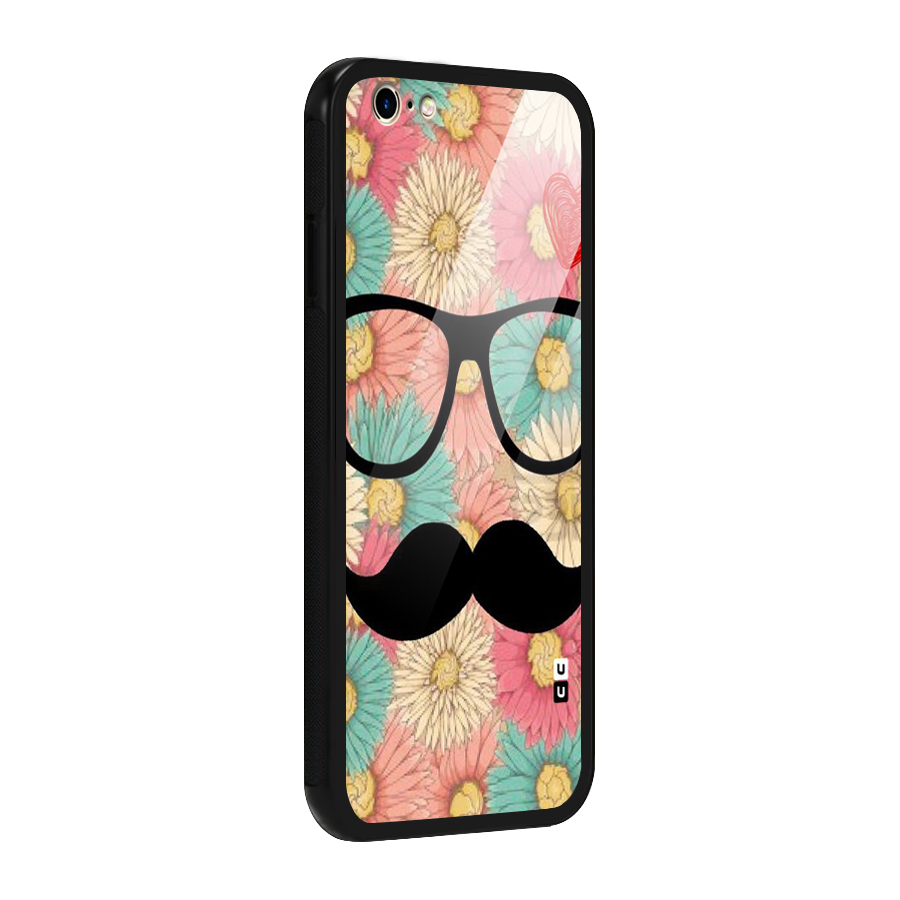 Floral Moustache Glass Back Case for iPhone 6 6S