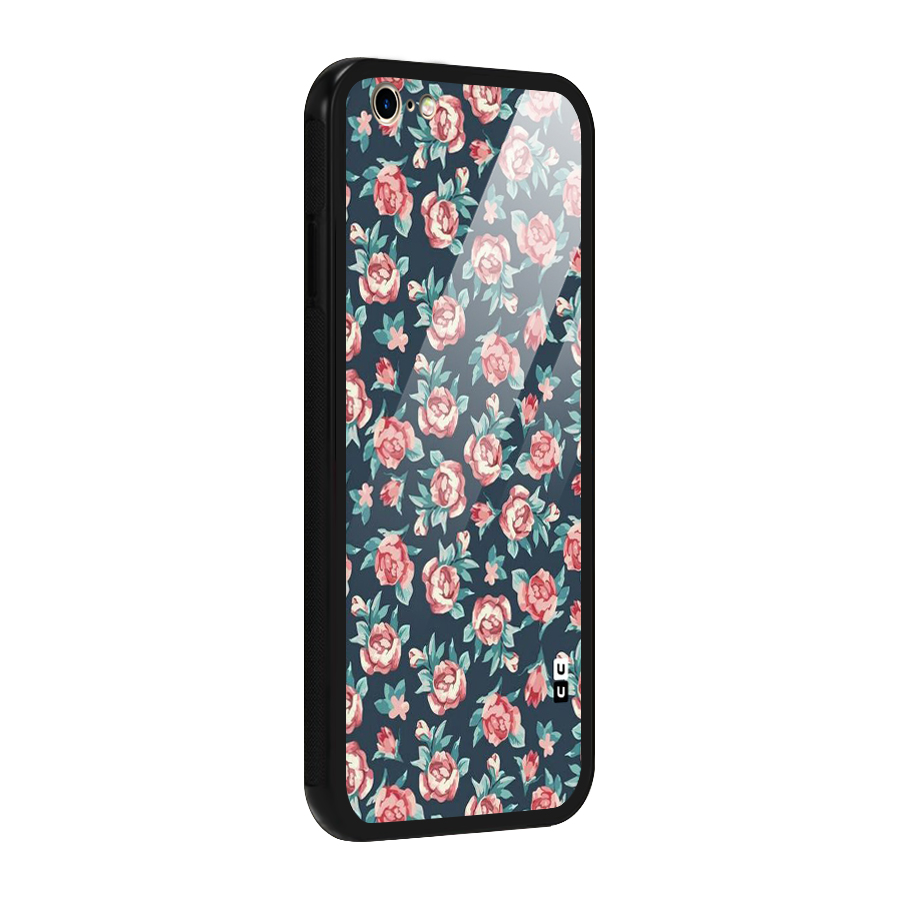 Floral Navy Bloom Glass Back Case for iPhone 6 6S