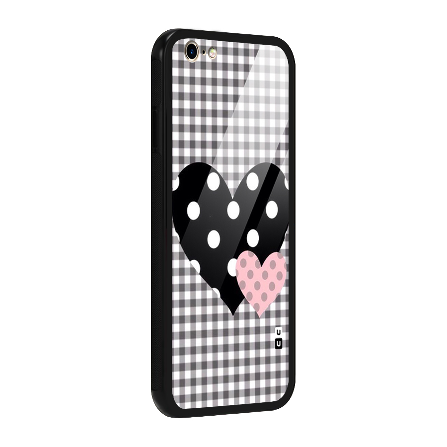 Polka Check Hearts Glass Back Case for iPhone 6 6S