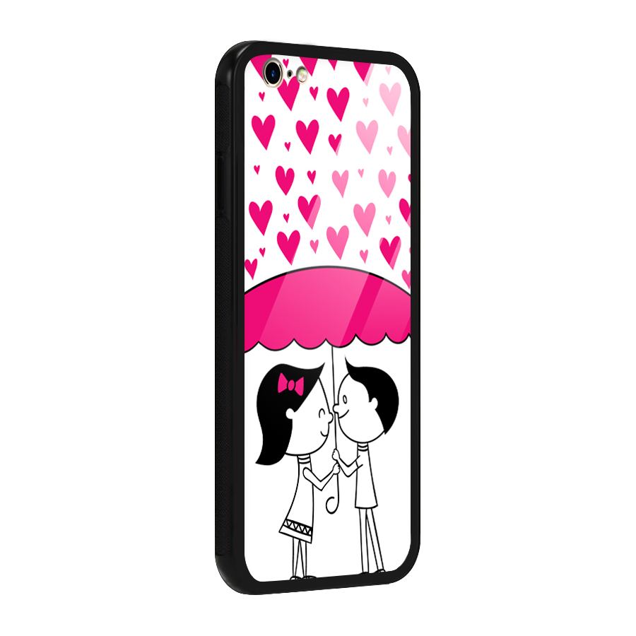 Romantic Couples with Hearts Glass Back Case for iPhone 6 6S
