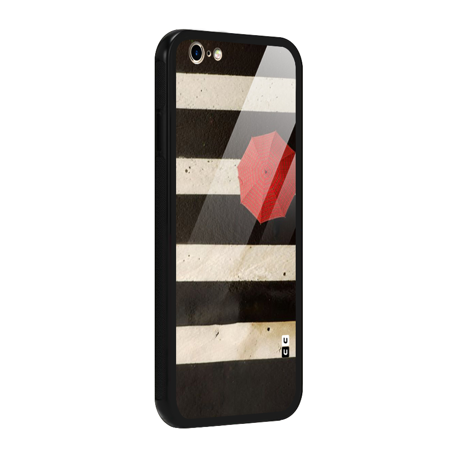 Single Red Umbrella Stripes Glass Back Case for iPhone 6 6S