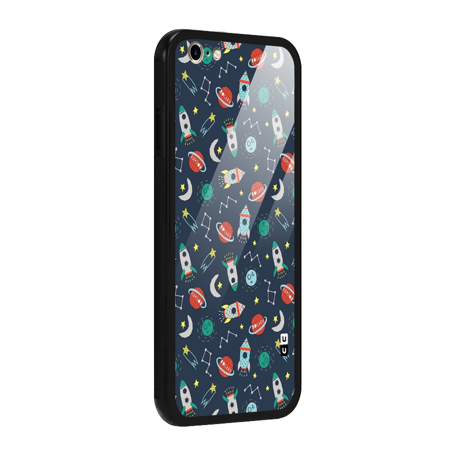 Space Rocket Pattern Glass Back Case for iPhone 6 6S