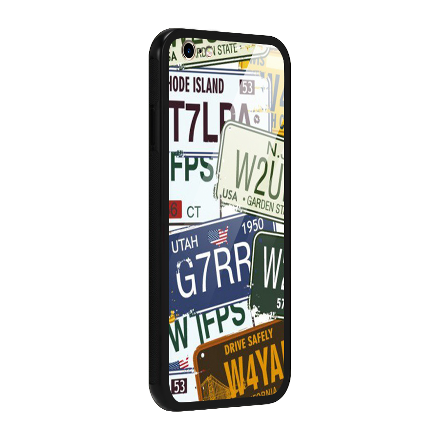 Vintage License Plates Glass Back Case for iPhone 6 6S