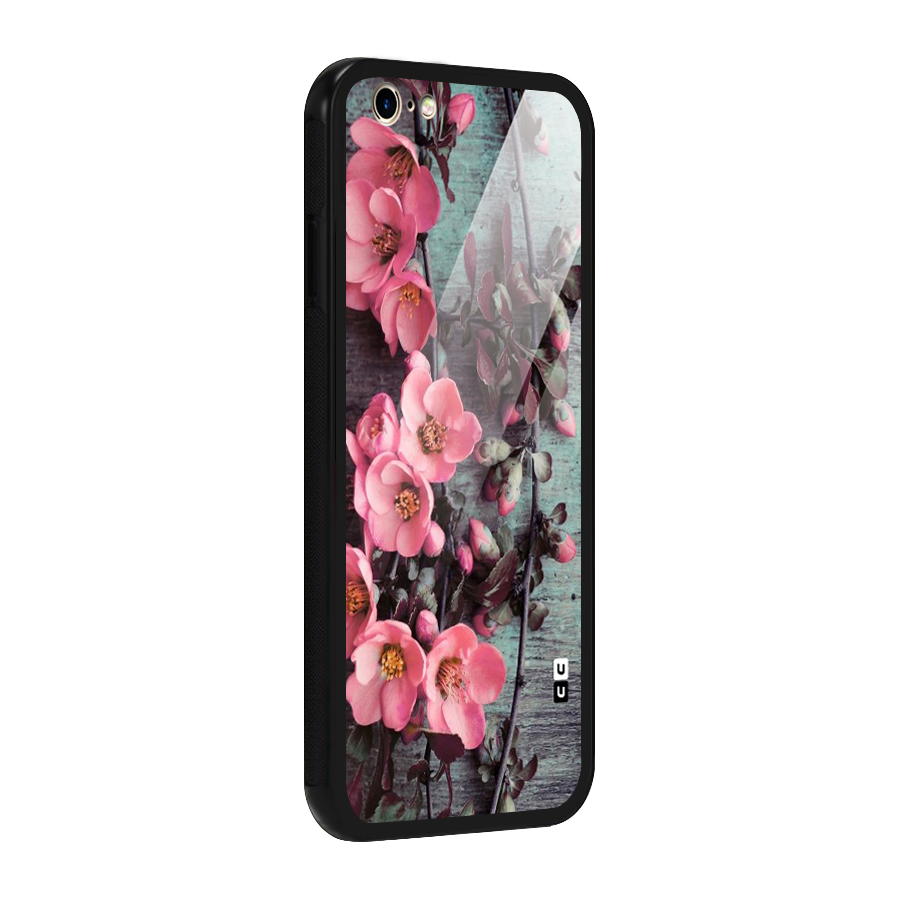 Wooden Floral Pink Glass Back Case for iPhone 6 6S