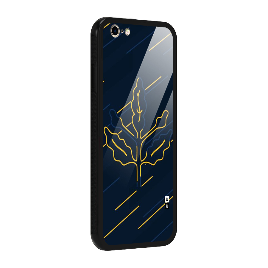 Yellow Leaf Line Glass Back Case for iPhone 6 6S