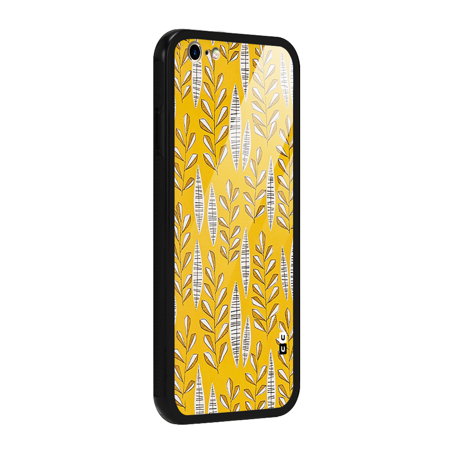 Yellow Leaf Pattern Glass Back Case for iPhone 6 6S