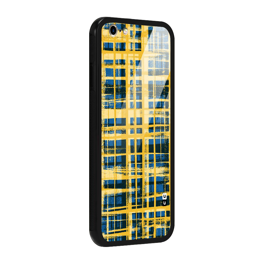 Yellow Rugged Check Design Glass Back Case for iPhone 6 6S