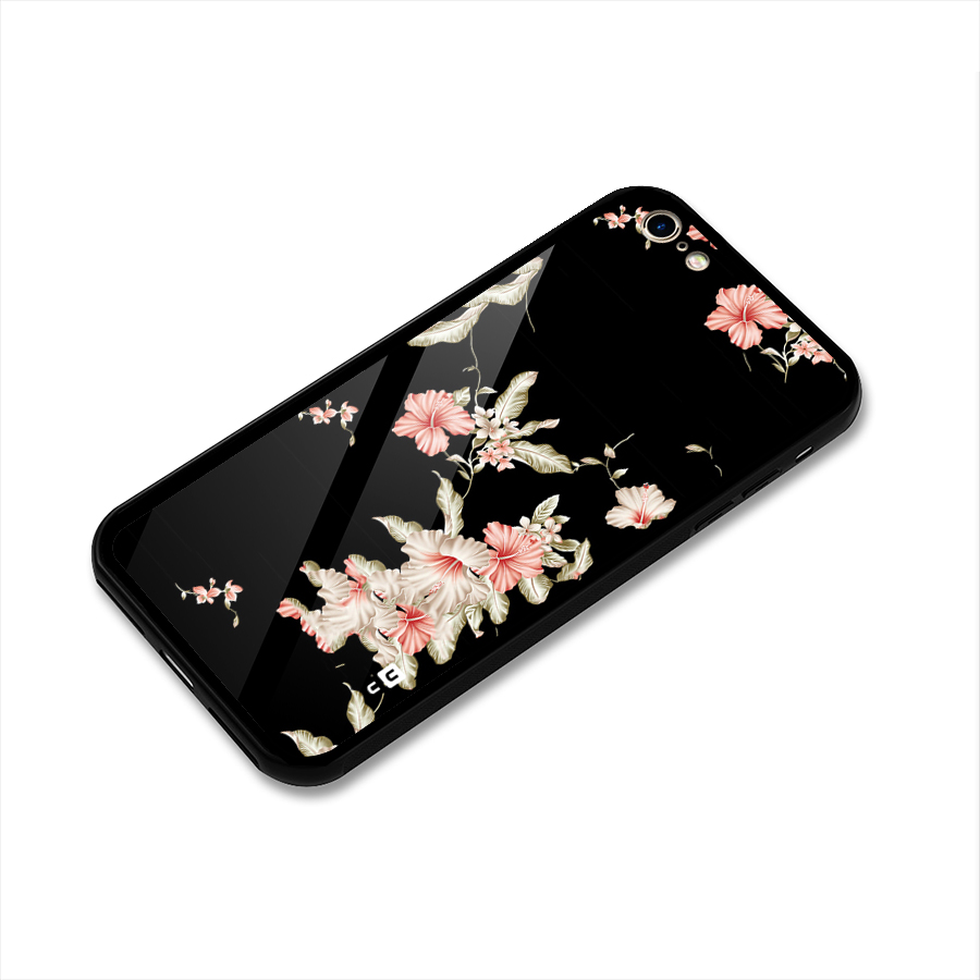 Black Floral Glass Back Case for iPhone 6 6S