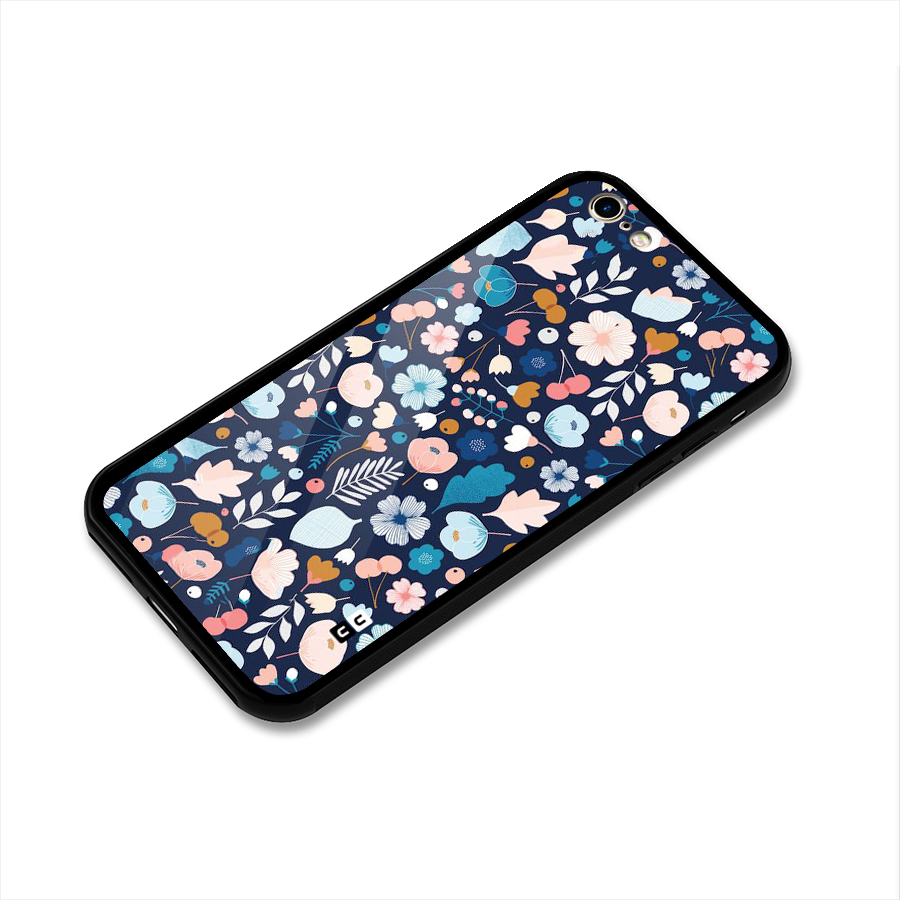 Blue Floral Glass Back Case for iPhone 6 6S