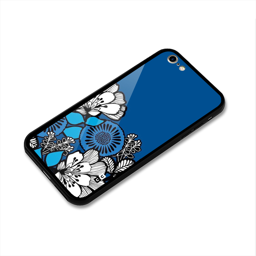 Blue White Flowers Glass Back Case for iPhone 6 6S