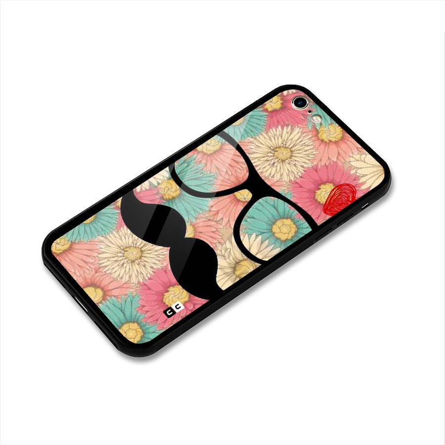 Floral Moustache Glass Back Case for iPhone 6 6S