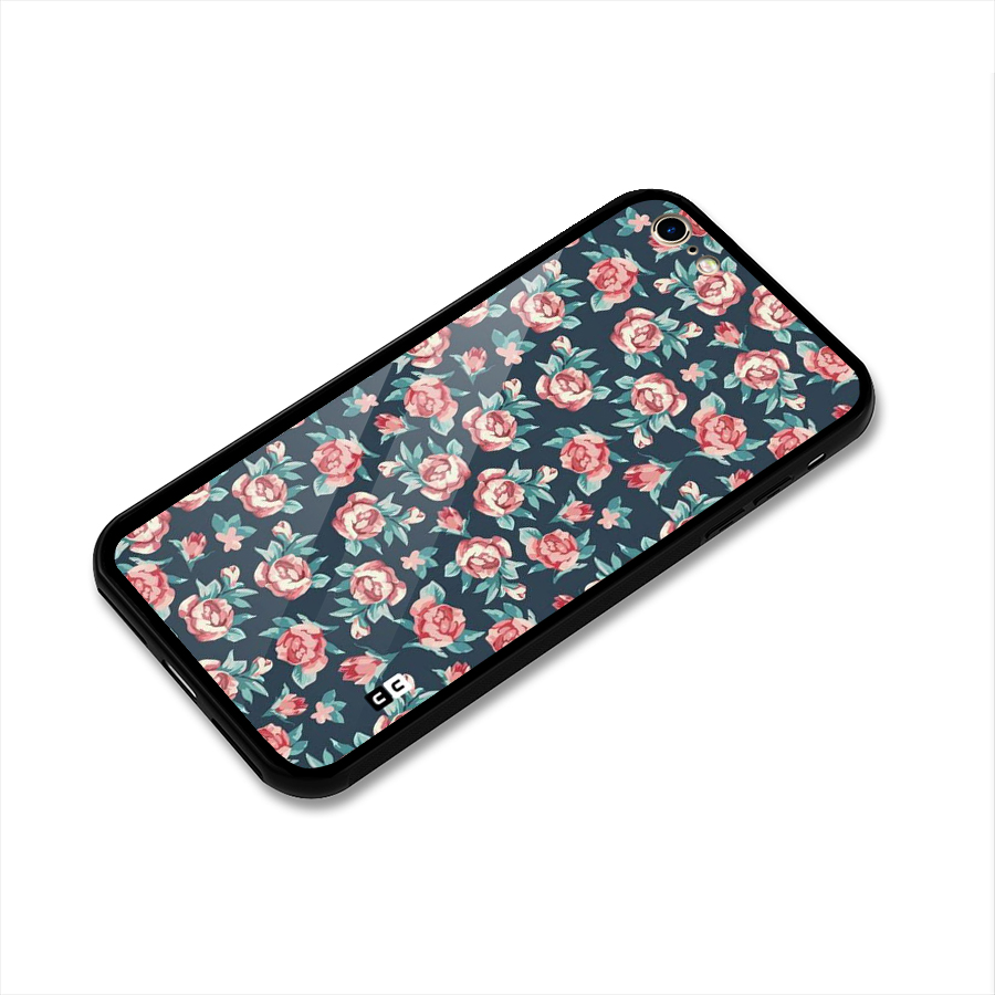 Floral Navy Bloom Glass Back Case for iPhone 6 6S