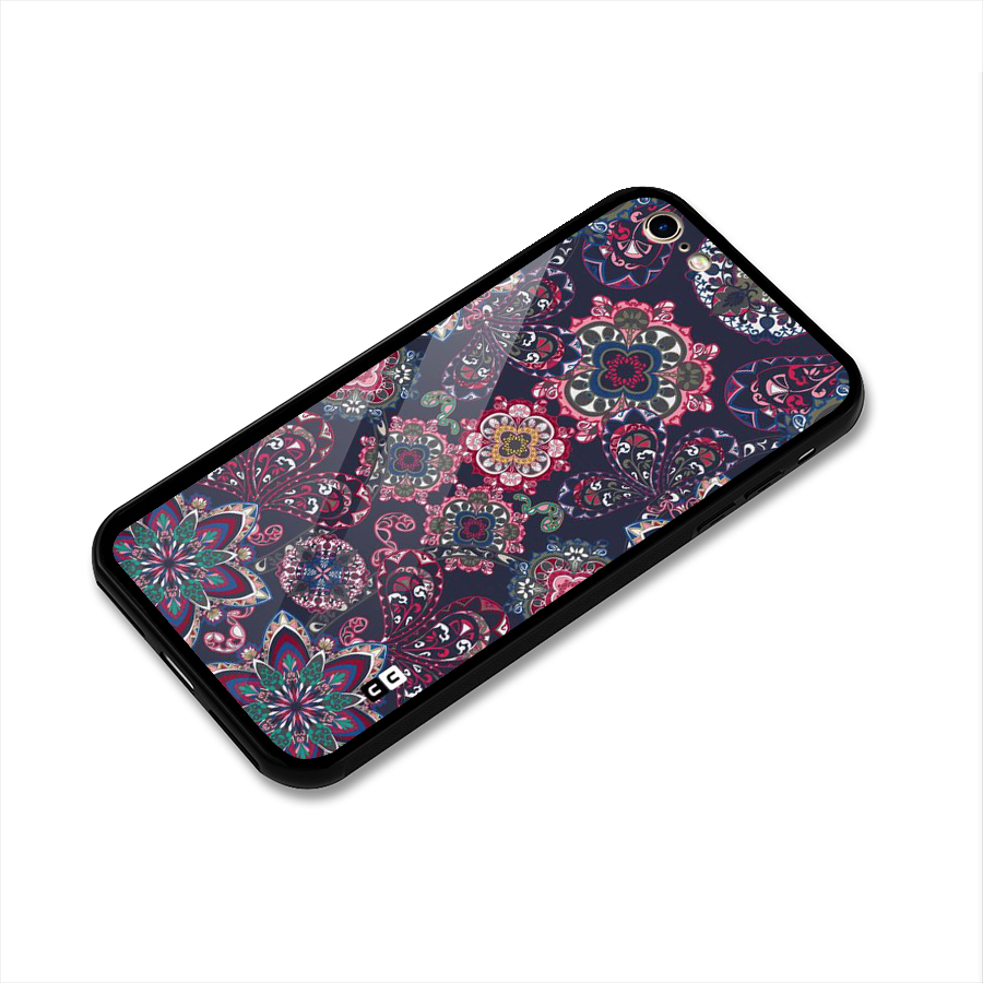 Navy Blue Bloom Pattern Glass Back Case for iPhone 6 6S