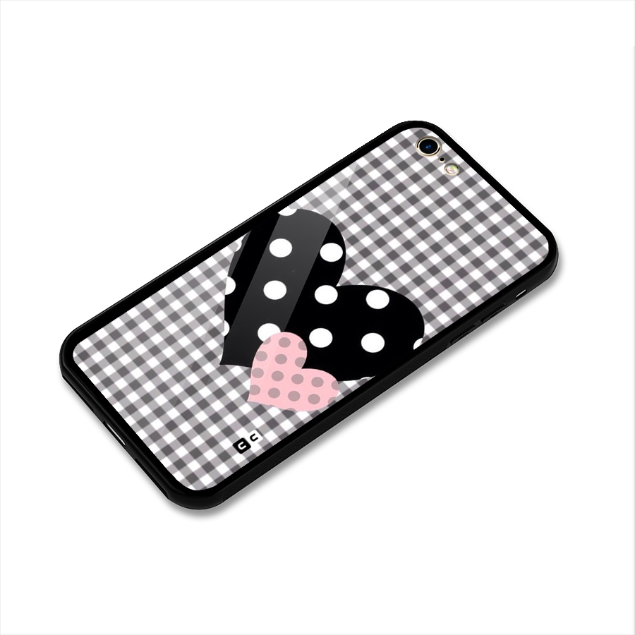 Polka Check Hearts Glass Back Case for iPhone 6 6S