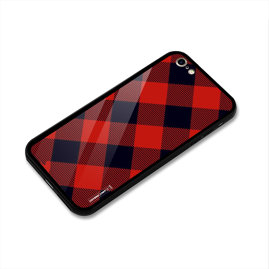 Red Diagonal Check Glass Back Case for iPhone 6 6S