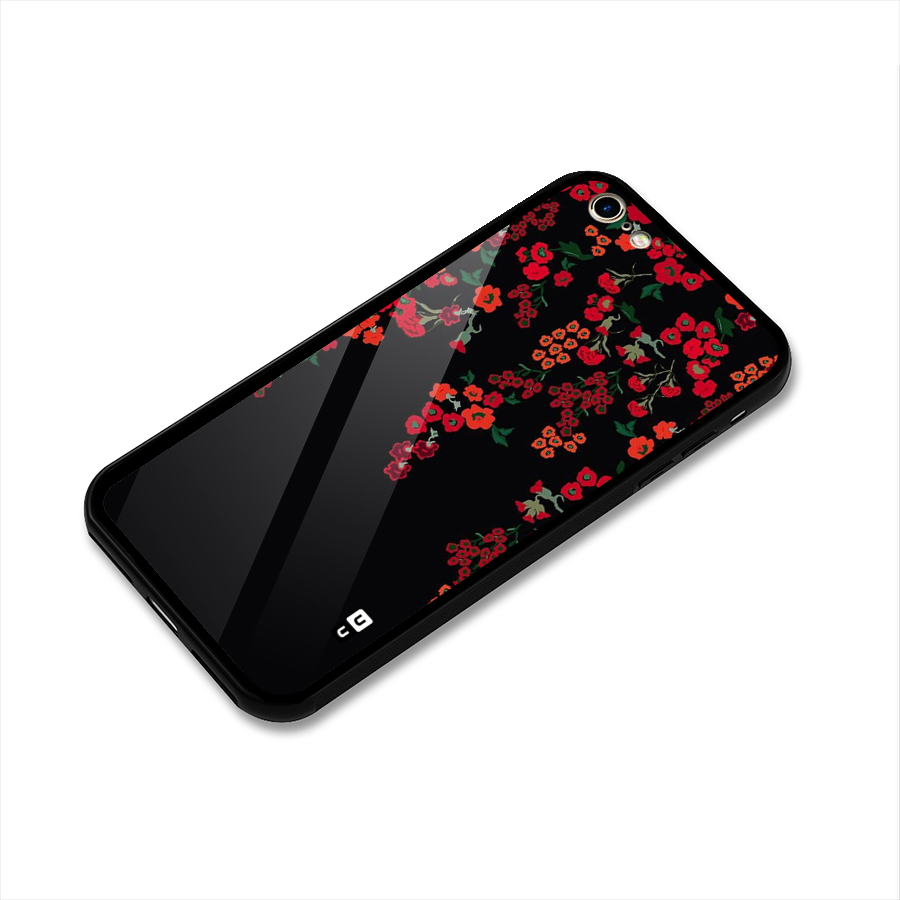 Red Floral Pattern Glass Back Case for iPhone 6 6S