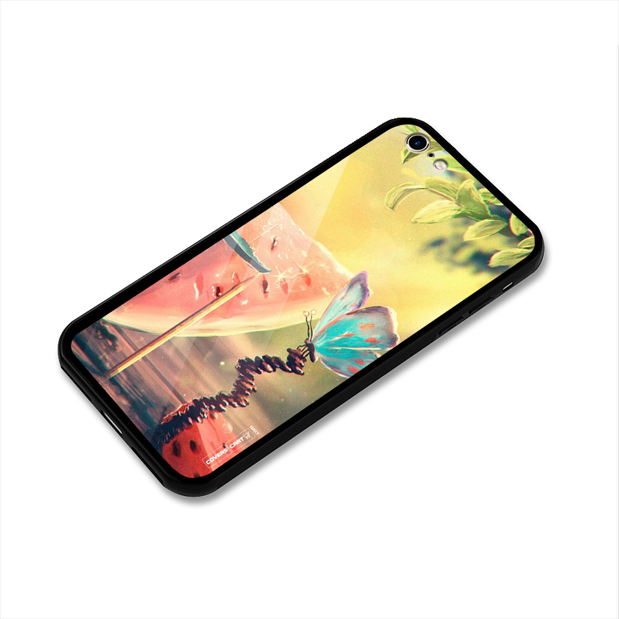 Watermelon Butterfly Glass Back Case for iPhone 6 6S